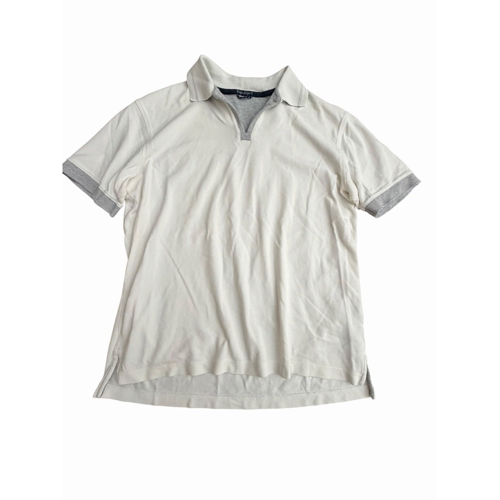 Zegna Sport Polo Shirt Mens Size XL White Gray Cotton Short Sleeve #HH14-3